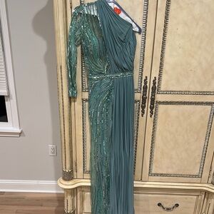 Elegant Teal One-Shoulder Evening Dress